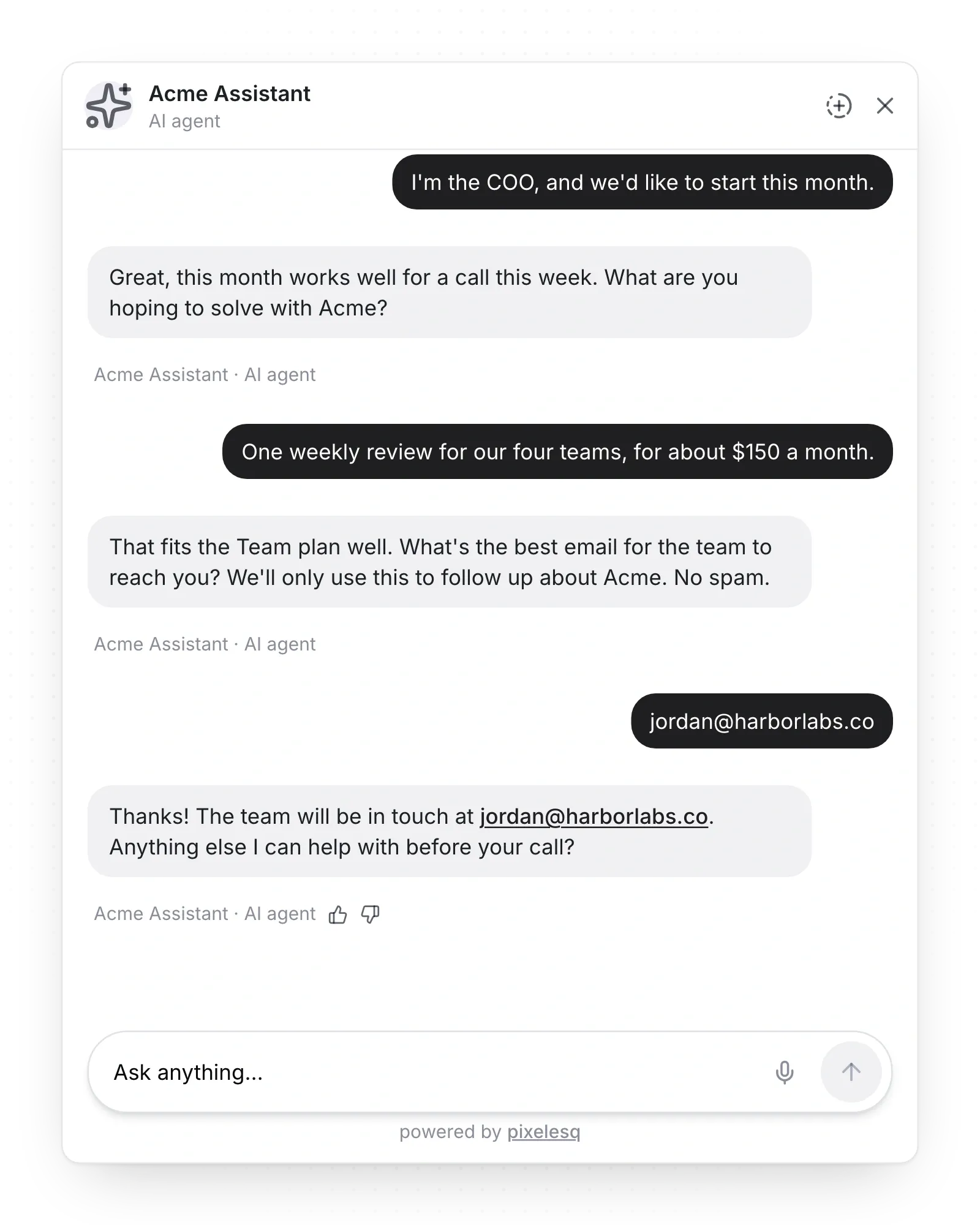 The chatbot qualifies leads as it talks