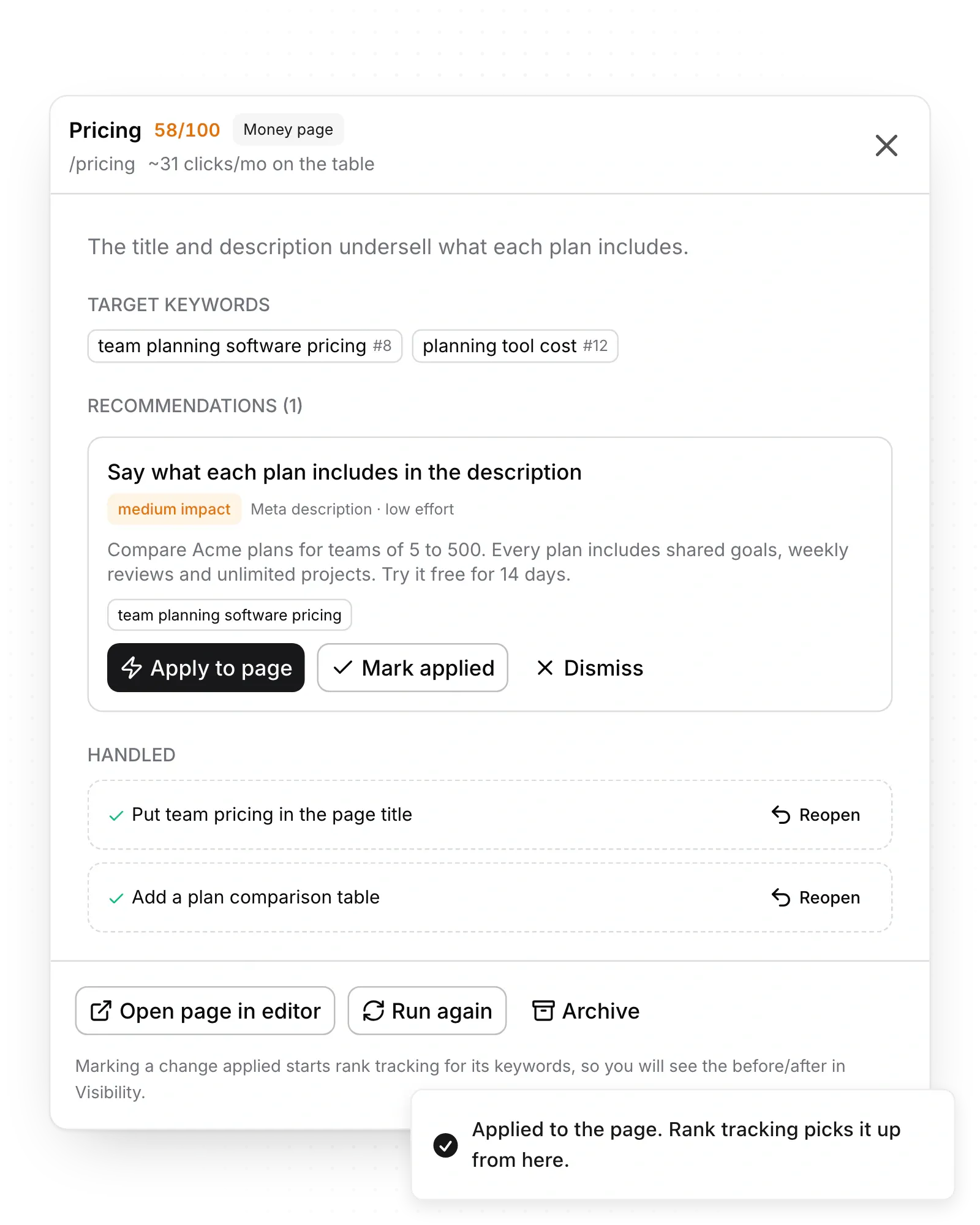 An audit against the pages that outrank you